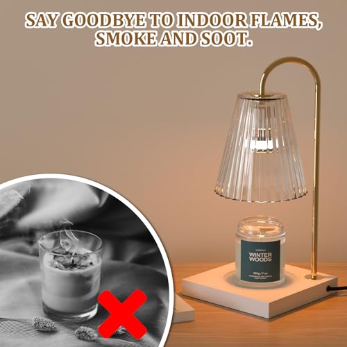 Candle Warmer Lamp with Timer & Dimmer Plus 2 Jar Scented Candles, Electric Candle Warmer Farmhouse Wood Base Wax Lamp wit...