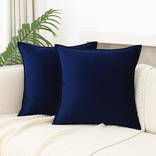 JIAHANNHA Velvet Navy Blue Throw Pillow Covers 18x18 Inches Pack of 2 Soft Decorative Square Cushion Covers for Couch Sofa...