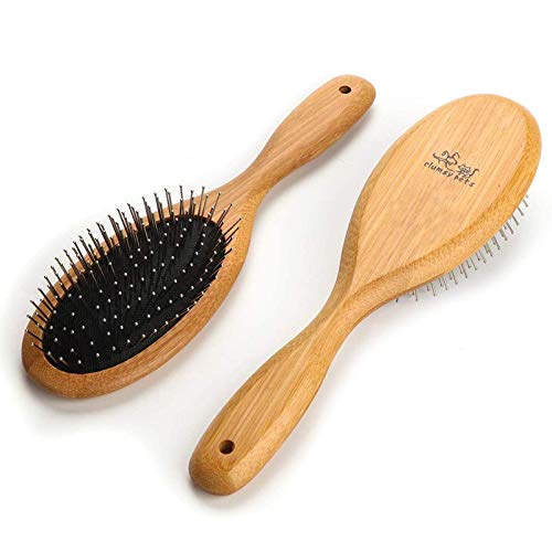 ClumsyPets Dog & Cat Ball Pin Slicker Grooming Brush with Bamboo Handle for Pets Massage Bath and Removes Mats Loose Fur H...