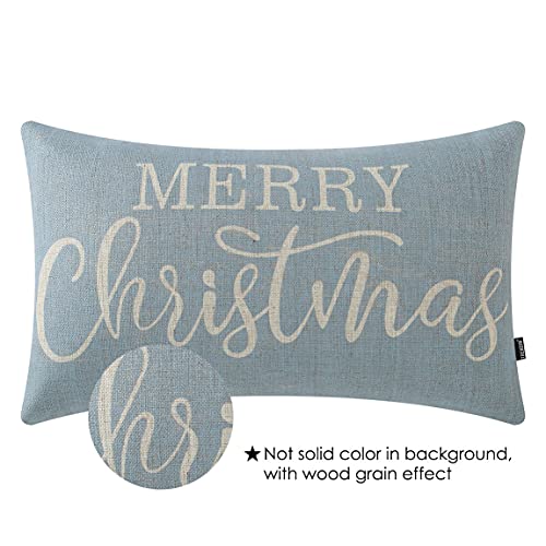 TRENDIN Christmas Couch Pillow Cover 20x12 inch, Blue Lumbar Throw Pillowcase, Home Chair Office Winter Decorations Linen ...