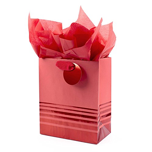 Hallmark 9" Medium Gift Bag with Tissue Paper (Red Foil Stripes) for Christmas, Birthdays, Father's Day, Graduations, Vale...