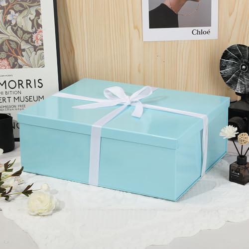 Extra Large Gift Box with Lid 17x13x6 Inches, Blue Gift Boxes for presents Packaging for Birthdays, Valentine's Day, Chris...