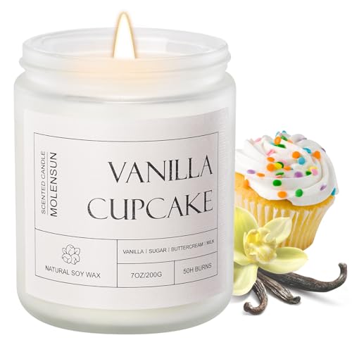 Molensun Vanilla Cupcake Scented Candle, Aromatherapy Jar Candles, 7 oz Long Lasting Candles, Soy Wax Candle Gift for Women