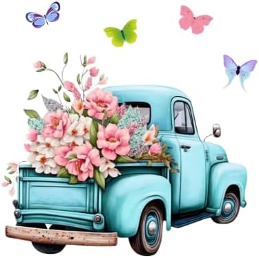 Grandma Pink Floral Truck Butterflies Decal, Personalized Grandma Flower Truck Car Sticker, Custom Pink Butterfly Floral D...