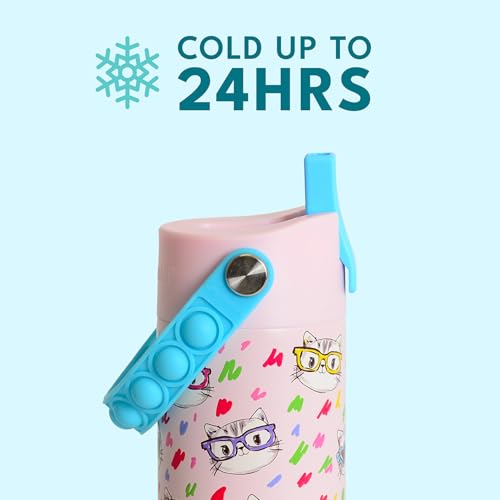 Elemental Insulated Kids Water Bottle, Stainless Steel Water Bottle with Straw Lid & Pop-It Handle, Leak-Proof Water Bottl...