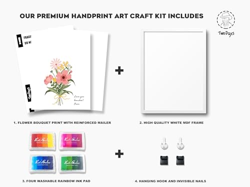 TwoDays Flower Bouquet Handprint Art Craft DIY Kit, Unique Gifts for Mom from Daughter or Son for Mother's Day Birthday Ch...