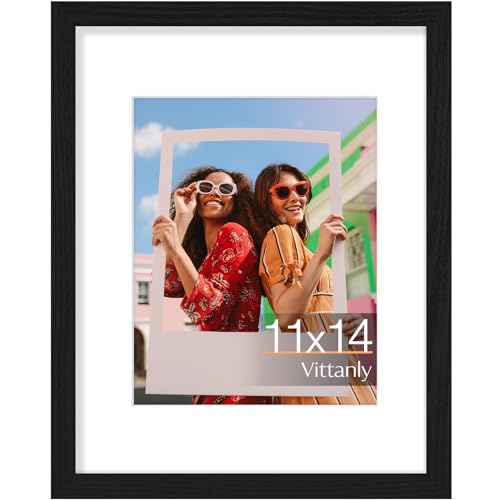 Vittanly 11x14 Picture Frame, Display Pictures 8x10 with Mat or 11x14 without Mat, Photo Frame for Wall Mounting, Black, 1...