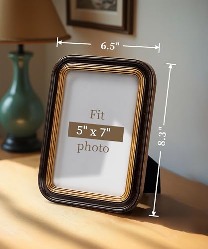 Sonefreiy Vintage 5x7 Picture Frame Antique Dark Brown Gold Photo Frame Resin Hand-Crafted Picture Frames Curved Living Ro...