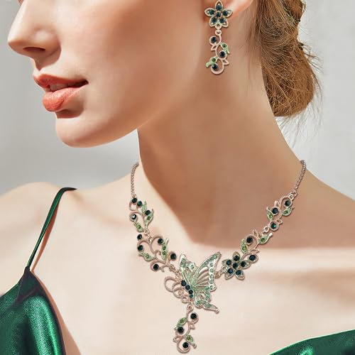 EleQueen Women's Austrian Crystal Butterfly Flower Leaf Necklace Earrings Set