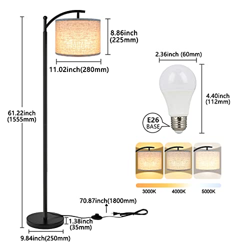 ROTTOGOON Floor Lamp for Living Room with 3 Color Temperatures LED Bulb, Standing Lamp Tall Industrial Floor Lamp Reading ...
