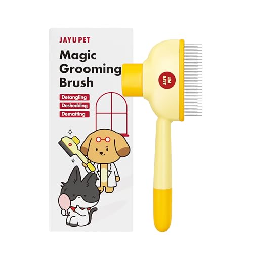 JAYU PET Magic Grooming Brush – Cat Brush for Shedding, Dual-Length Stainless Steel Bristles, One-Click Self-Cleaning, Ver...
