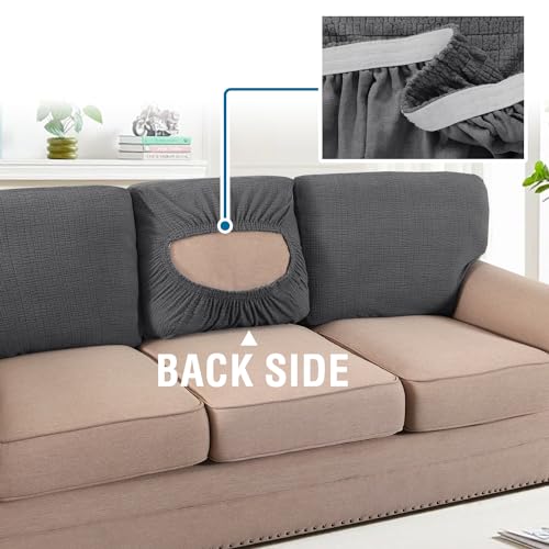 H.VERSAILTEX Jacquard Couch Cushion Covers High Stretch Sofa Covers for 3 Cushion Couch Furniture Protector Spandex Anti-S...