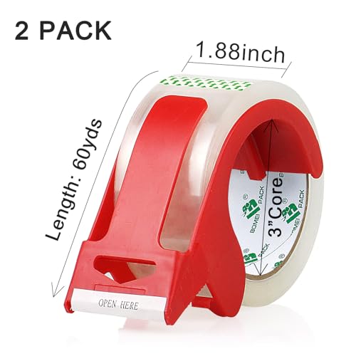 BOMEI PACK Heavy Duty Clear Packing Tape,2 Rolls with refillable Dispenser,Noiseless Packaging Tape 1.88 Inches x 55 Yard...