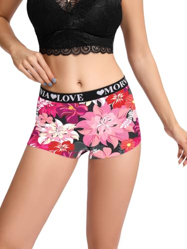 Morvia 6 Pack Gothic Halloween Print Boyshorts, High Waist Variety Underwear with Elastic Band, Skull Rose Stars Pattern