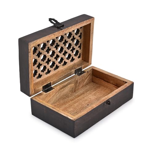 BHAVATU Mango Wood Decorative Wooden Box with Hinged Lid Ideal for Keepsakes, Trinkets, Jewelry and Other Stash (8" x 5" x...