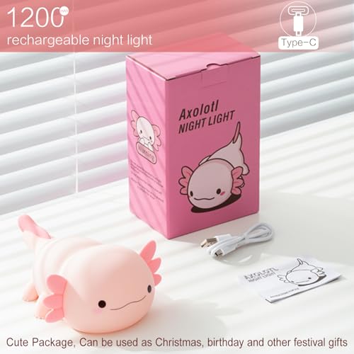 YR YRHH-PET Axolotl Cute Night Light, Kids Squishy Rechargeable Axolotl Lamp, Mom Mothers Day Gifts, Girl Bedside Animal N...