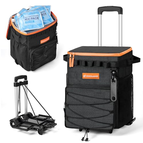 Odoland 72 Can Rolling Cooler Bag with Wheels & Handle, Collapsible Insulated Ice Chest for Beach, Camping & Tailgating - ...