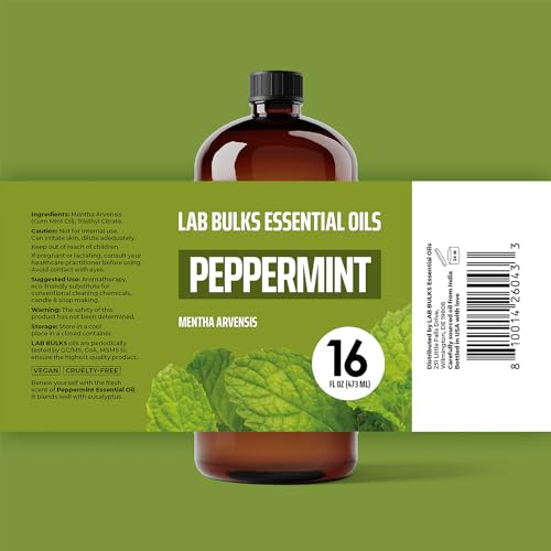Lab Bulks Essential Oil Peppermint Essential Oil, 16 oz Bottle for Diffusers, House Cleaning, Candles, 1 Pack, Aromatherap...