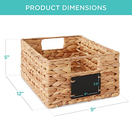 Best Choice Products Set of 4 9x12in Water Hyacinth Pantry Baskets, Woven Organizers w/Chalkboard Label, Chalk Marker - Na...