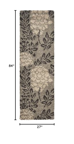 SAFAVIEH Florida Shag Collection Runner Rug - 2'3" x 7', Smoke & Dark Brown, Floral Design, Non-Shedding & Easy Care, 1.2-...