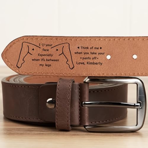 Awesometik - I Love Your Face Leather Belt - Custom Engraved Full Grain Leather Belt - Gift for Boyfriend or Husband