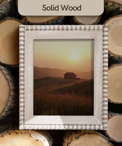 Afuly 8x10 Farmhouse Picture Frame Boho White Beads Photo Frame Wooden Distressed Wall Hanging Desk Standing Decor Artwork...