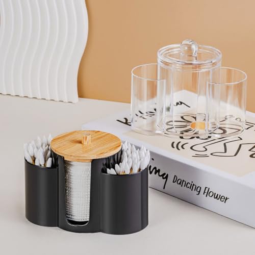 SYDERWE 3-in-1 Q-Tip Holder for Bathroom – Premium Vanity Organizer Canister with Dustproof Lid for Cotton Swabs, Balls an...