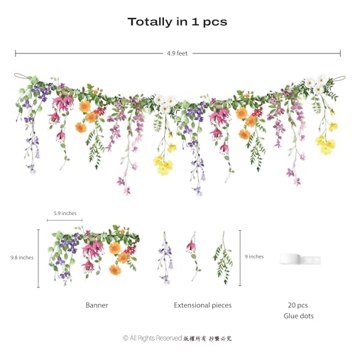 Cheerland Flower Garland Banner Wildflower Party Decorations for Enchanted Garden Floral Woodland Theme Picnic Mothers Day...