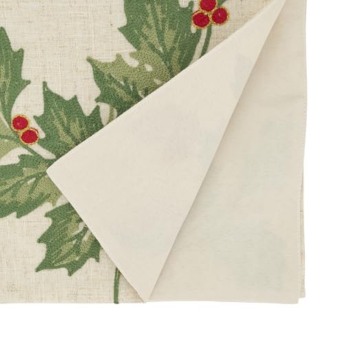SARO LIFESTYLE Sudri Collection Evergreen Holly Leaves Table Runner, 16"x70", Natural
