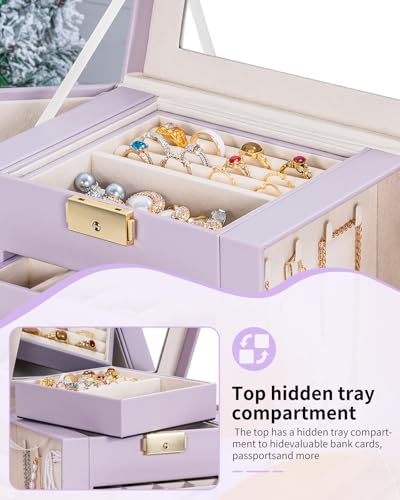 AKOZLIN 5-Tier Jewelry Box Leather Jewelry Storage Organizer with 4 Drawers Lockable for Women Girls Ring Necklace Earring...