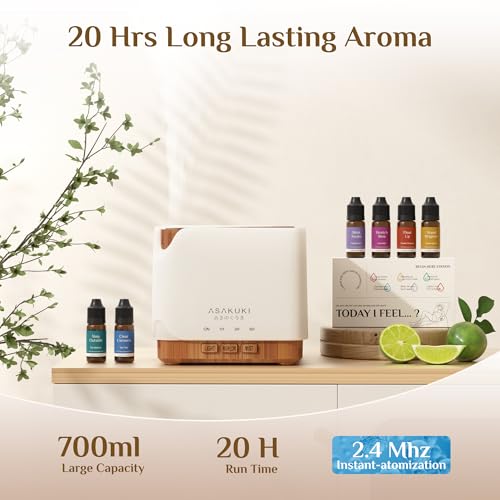 ASAKUKI Essential Oil Diffuser for Home, Large 700 ml Aromatherapy Humidifier with Top 6 Essential Oil Sets, Automatic Shu...