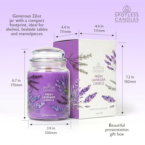 Spotless Leopard Fresh Lavender Candle 22oz Glass Jar with Wooden Wick in a Decorated Jar Within a Presentation Gift Box a...