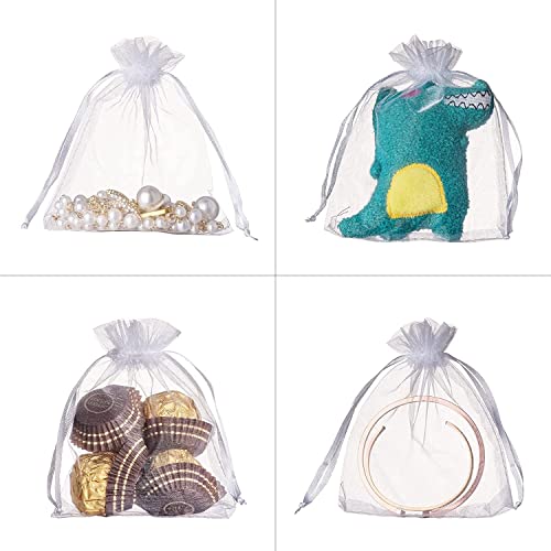 HongyiTime 100PCS Premium Sheer Organza Bags, White Wedding Favor Bags with Drawstring, 4x6 inches Jewelry Gift Bags for P...