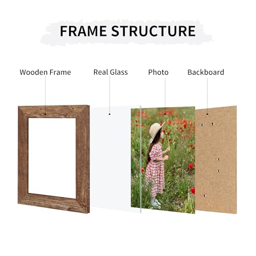 ccdcc 5x7 Collage Picture Frames Set of 2, Rustic Wooden Real Glass Vertical Hanging 3 Opening 5 by 7 Photo Frame, Rustic ...