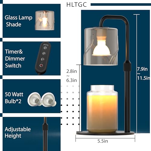 HLTGC Candle Warmer Lamp with Timer Dimmer, with 2 Bulbs,Adjustable Height,Mothers Day Gifts for Mom,Birthday Gifts for Wo...