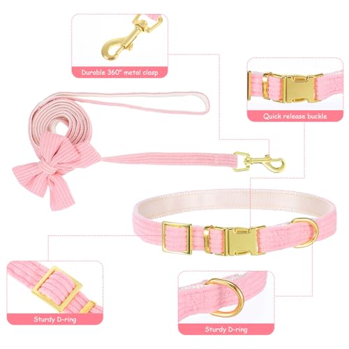 2pcs Dog Collar and Leash Set with Bowtie Cute Small Dog Collar Harness Leash Set Adjustable Breathable Soft Padded for Sm...