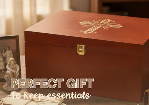 InnoBeta Christian Gifts Keepsake Box with Cross, Wooden Storage Boxes, Decorative Organizer with Lid for New Couples Memo...