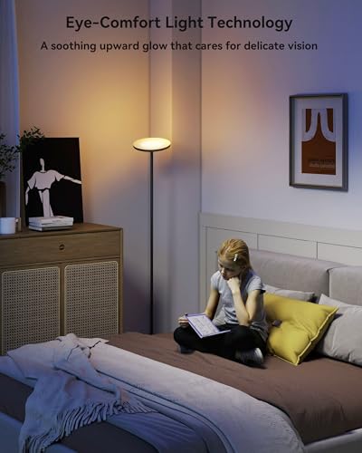 JOOFO LED Floor Lamp – Super Bright Torchiere with Remote & Foot Switch, Stepless Dimmable Tall Standing Lamp, 69" Modern ...