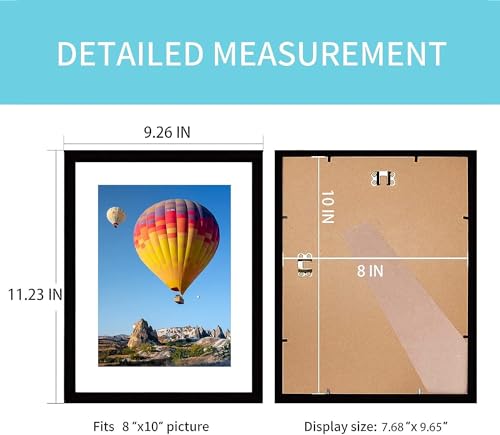 pojah 8x10 Picture Frame Set of 4,Black Photo Frame with Mat Display Pictures 5x7 or 8x10 Without Mat,PVC Glass,for Wall H...