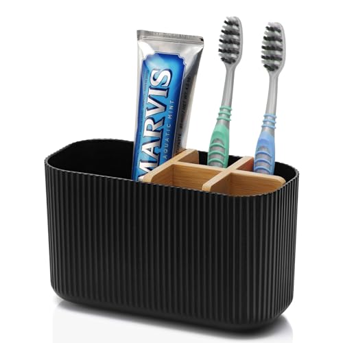 GFWARE Black Toothbrush Holder - Bamboo Toothbrush Holders for Bathrooms Electric Toothbrush Holder Organizer Kids Toothbr...