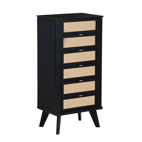Powell Helene Black Wooden Jewelry Armoire with Cane Drawer Fronts