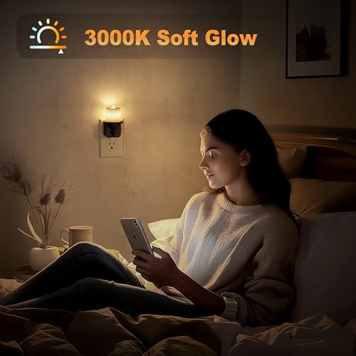 JandCase Flameless Candle Night Light, 2 Pack Night Lights Plug into Wall, 3000K Soft White, 0-100LM Dimmable Nightlight, ...