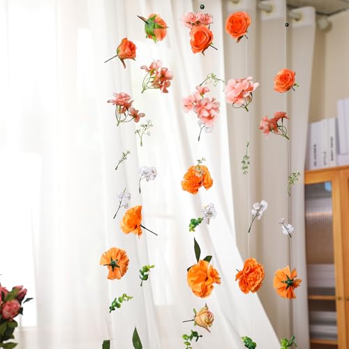 XunYee 6 Pcs 35.4 ft Flower Garlands Artificial Wildflower Vines Floral Hanging Backdrop Fake Flower Garlands Faux Silk Wi...