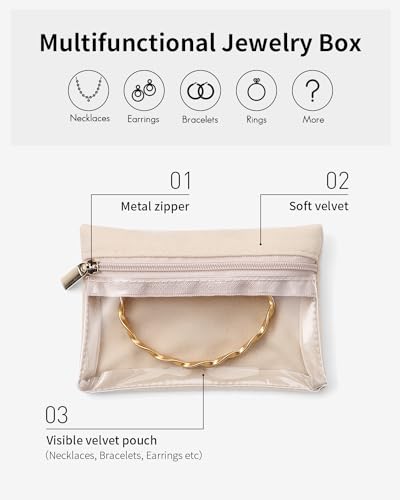 Vlando 6 Pcs Travel Jewelry Organizer Velvet Jewelry Pouch with Zipper Clear Travel Jewelry Bag for Travel Business Trip J...