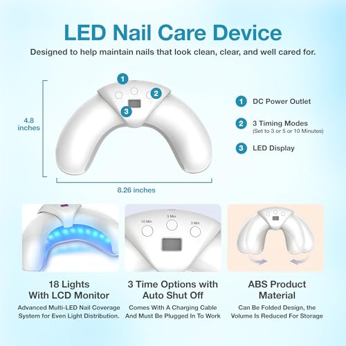 Fungabeam LED Nail Care Light for Fingernails & Toenails, Dual-Light Cosmetic Nail Appearance Tool, Multi-Nail Bandage Des...
