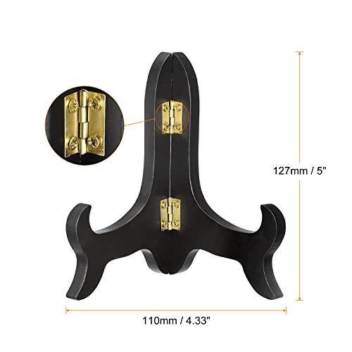 uxcell 5" Easel Plate Holder, Wooden Folding Display Stand Black for Decorative Picture Frame