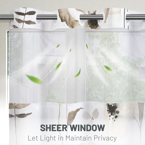 WITHLOC No Hook Shower Curtain with Snap in Liner - Floral Shower Curtain - Fabric Waterproof Inner Liner, Plants Watercol...