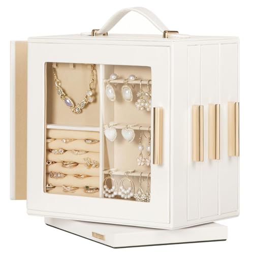 Homde Jewelry Box 360° Rotating, Necklace Earring Organizer with Transparent Window, Mirror, 7 Drawers, Large Ring Display...