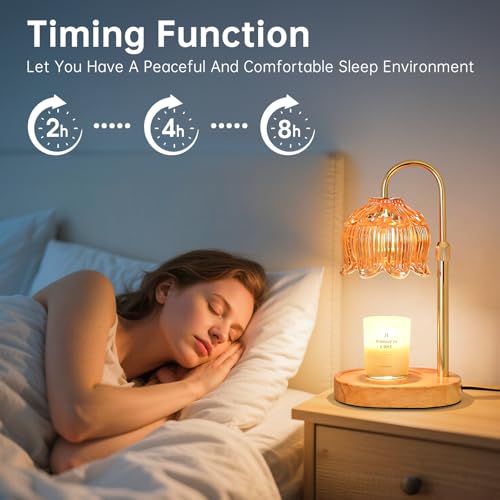 Flower Candle Warmer Lamp for Jar Candles with Timer & Dimmer, Adjustable Height Fits Large Jars up to 7.08" Tall, Flamele...