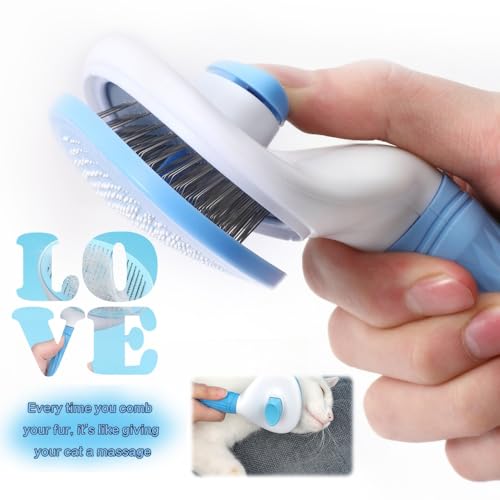 JRKOETY Cat Brush Self Cleaning, Ergonomic Handle,Slicker Cat Brush with Release Button,Tool Suitable for Cats and Dogs Pe...
